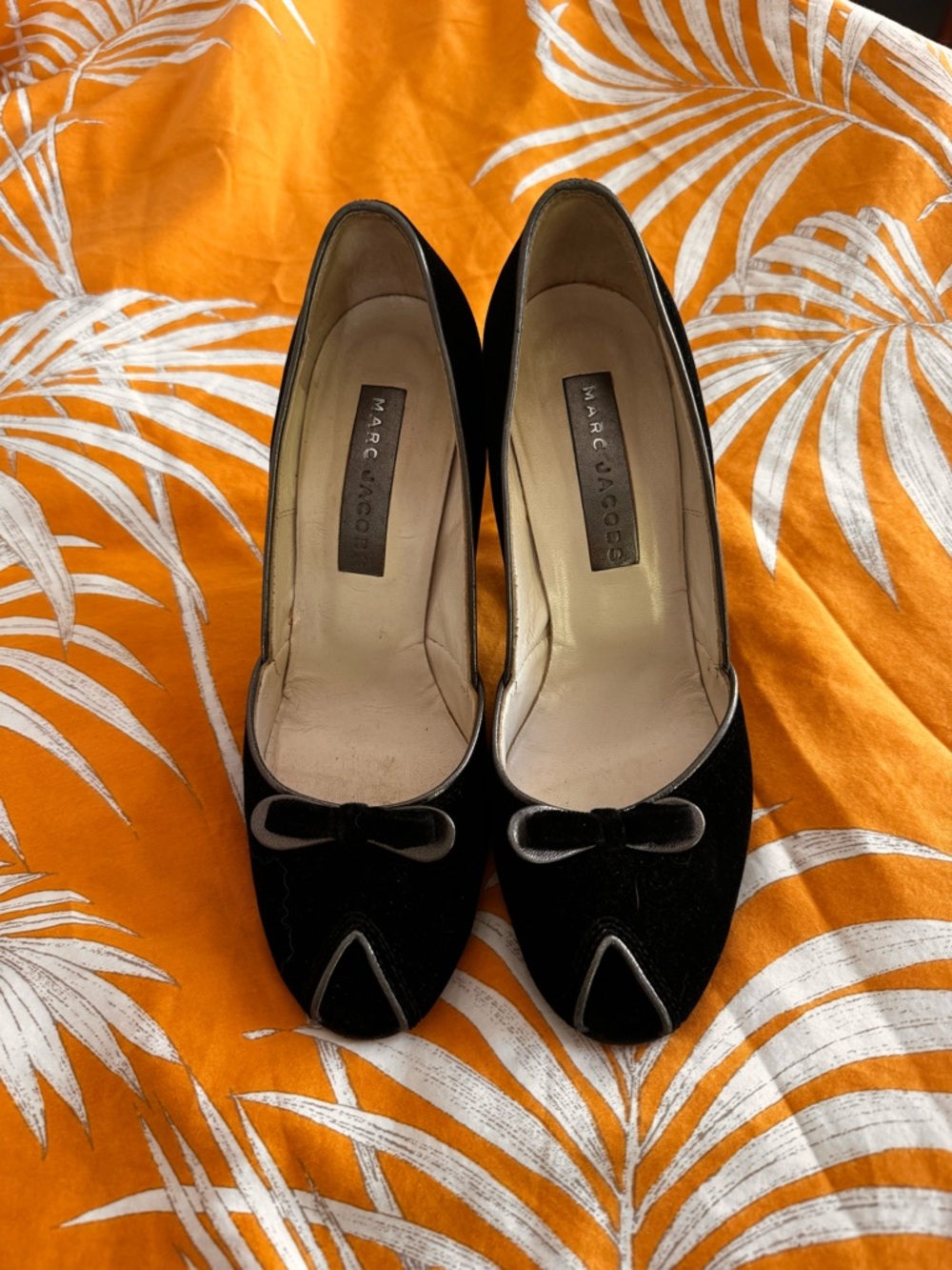 Marc Jacobs Black Velvet Bow Peep-Toe Pumps